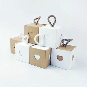 50 шт., Пустая коробка конфет в форме сердца из крафт-бумаги, Подарочные коробки, упаковка 
