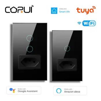 CORUI WIFI Tuya Smart Бразилия Настенный выключатель с розеткой 1/2 gang Выключатель света 20A Розетка Поддержка Alexa Google Home Smart Life
