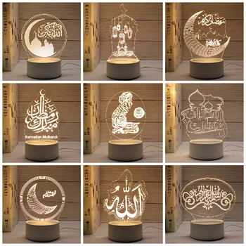 Eid Mubarak 3D Лампа Акриловый Светодиодный Ночник Настольные Лампы Рамадан Украшения для Дома Спальня Мусульманский Декор Комнаты Милая Лунная Лампа