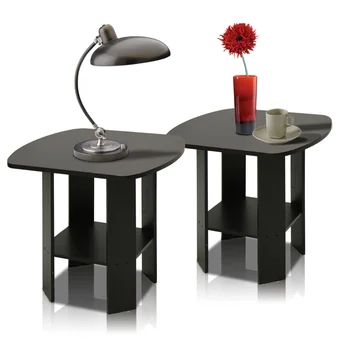 Furinno Простой дизайн Торцевого/Приставного столика, Эспрессо, Набор из 2 журнальных столиков, приставной столик в гостиной