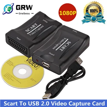 GRWIBEOU USB 2,0 Карта Видеозахвата 1080P Scart Игровая Приставка Для Записи Прямой Трансляции Домашнего Офиса DVD-Граббер Подключи и Играй