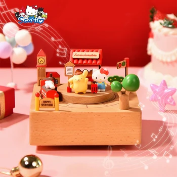 Hello Kitty Sanrio Octave Box Kawaii Cinnamoroll Cosas, Милая музыкальная шкатулка из Мультфильма Аниме, игрушки-паровозики, подарки на День рождения для девочек