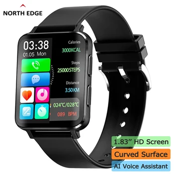 NORTH EDGE 1.83 HD Смарт-часы с Изогнутым Экраном, Bluetooth-Звонки, умные часы Для Мужчин И Женщин, Кислород в крови/Сахар/Давление, Циферблат на Заказ
