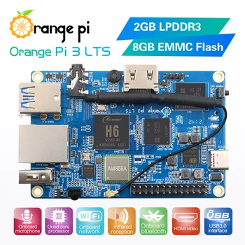 Orange Pi 3 LTS 2G8G EMMC с HDMI + WIFI + BT5.0, SoC AllWinner H6, Бортовой компьютер с открытым исходным кодом, работает под управлением ОС Android 9.0 / Ubuntu / Debian