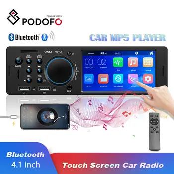 Podofo Bluetooth Авторадио Автомобильный Стерео Радио Сенсорный экран FM Aux Вход SD USB AUX 12 В В тире 1 din 4,1 