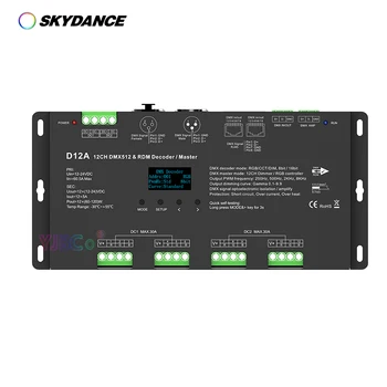Skydance 12-канальный Декодер CV DMX512 OLED-дисплей 12V-24V 12CH 4-PWM RDM DMX Master RGB LED Strip контроллер ленты 8 бит/16 бит