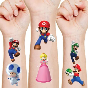 Super Mario Bros Мультяшные Наклейки с Татуировками Луиджи Йоши Боузер Аниме Периферийные Устройства Детские Модные Наклейки Игрушки Интерактивные Вечеринки