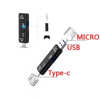 Type C & microUSB & USB 5 В 1 Высокоскоростной Универсальный Адаптер для чтения карт памяти OTG TF Micro SD для телефонов Android и компьютеров