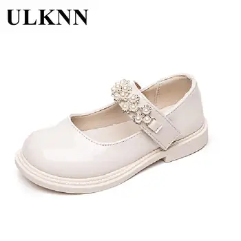ULKNN/ Детская Красивая Кожаная обувь; Детская Белая обувь на плоской подошве, расшитая бисером; Черная Обувь; Детская Обувь на платформе; Резиновая Обувь для девочек; сезон Весна-осень