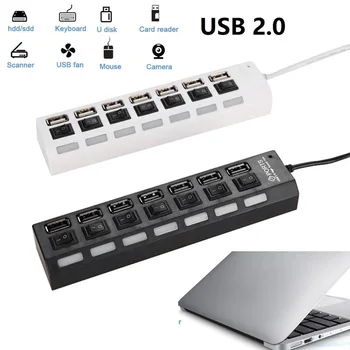 USB-концентратор на 7 портов с кнопками включения и выключения USB 2,0 разветвитель USB-концентратор для winodws Mac ports hub аксессуары для ноутбуков