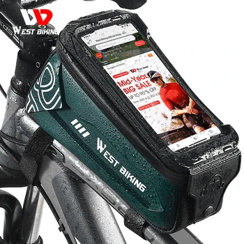 WEST BIKING Водонепроницаемая Велосипедная сумка 7,0-дюймовый Чехол для телефона с сенсорным экраном, MTB Дорожный велосипед, Верхняя труба, Передняя Рама, Велосипедная сумка, Аксессуары для Велосипеда