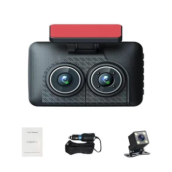 Автомобильный видеорегистратор с 4-дюймовым разрешением 1080P с тремя объективами и резервным видео для мониторинга парковки автомобиля
