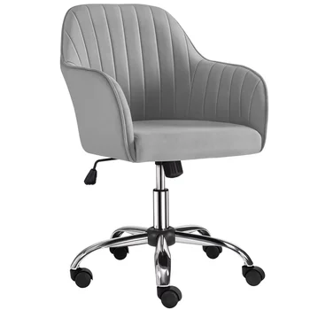 Бархатное рабочее кресло Alden Designs со средней спинкой и подлокотниками, светло-серое игровое офисное кресло