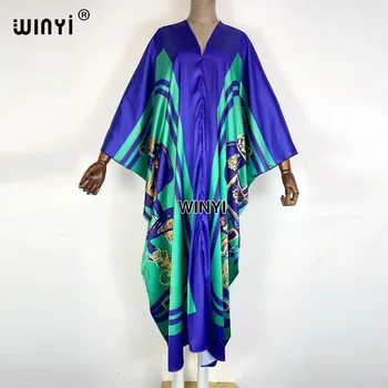 Бахрейн, высококачественные женские халаты макси из саржи ручной работы с модным принтом 2021 WINYI, длинное пляжное богемное платье с V-образным вырезом