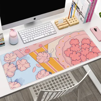 Большой Аниме Розовый коврик для мыши, Офисная клавиатура для девочек, коврик для компьютерного стола, нескользящий коврик с замком на нижней стороне, коврик для ноутбука
