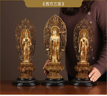 большой Набор из 3 предметов Высококачественная позолота САН ШЭН Амитаюс Гуаньинь Махастхамапрапта бодхисаттва статуя Будды Защита ДОМАШНЕГО святилища