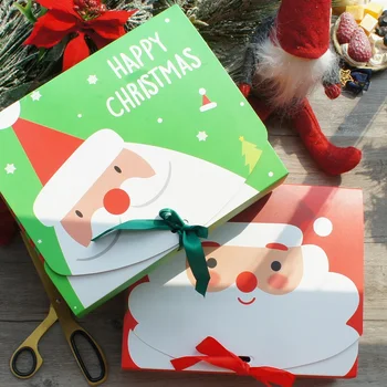 Большой Размер 2 На выбор, 10 шт., Красно-Зеленый Рождественский Санта-Дизайн, Бумажная коробка, Тканевые носки, упаковка для вечеринок 