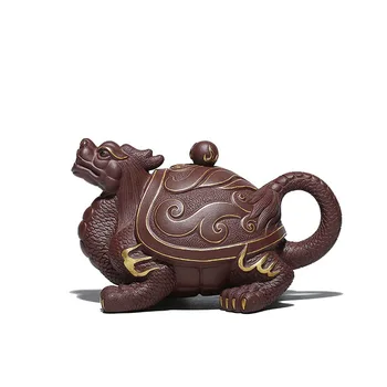 Бутик-горшок с черепахой в китайском стиле, Горшок из чистой фиолетовой глины ручной работы, чайник из сырой руды, Фиолетовая глина, коллекционный чайник высокого класса