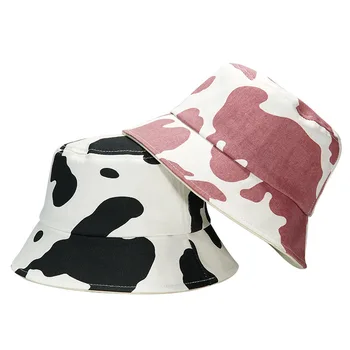 Весенне-летние шляпы-ведра с принтом коровы, Женские дизайнерские солнцезащитные кепки-ведра, Хлопковая рыбацкая шляпа в стиле хип-хоп, Женская