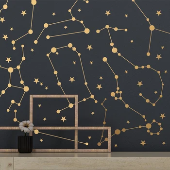 Виниловая наклейка на стену с зодиакальными созвездиями, Звездные наклейки для спальни мальчика, украшение детской комнаты в скандинавском стиле, Наклейка 