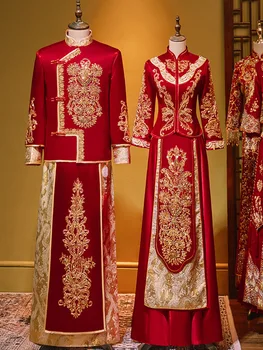 Винтажное свадебное платье Ципао в классическом китайском стиле, свадебный костюм для пары Чонсам, Восточная одежда