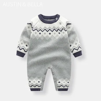 Вязаный цельный свитер для маленьких мальчиков, осенне-зимний комбинезон для маленьких мальчиков