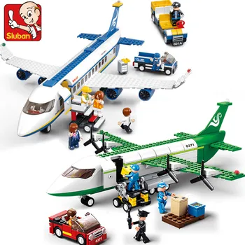 Городской Грузовой самолет Хранение самолета Аэропорт Airbus Самолет Avion Технические Креативные строительные блоки Развивающие игрушки для детей