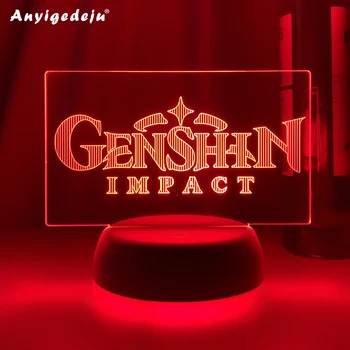Горячая онлайн игра Genshin Impact Логотип 3D Дизайн Ночник Творческая Комната Настройка рабочего стола Освещение Декоративная Атмосфера Светодиодные Фонари