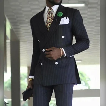 Двубортные костюмы в тонкую полоску для мужчин, деловой Свадебный смокинг из 2 предметов с заостренным лацканом, мужская Модная куртка и Брюки 2023