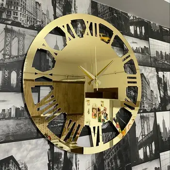 Декоративные Золотые настенные часы Уникального дизайна, Большие римские цифры, Современные настенные часы, Гостиная, Кухня, уникальное художественное украшение стен