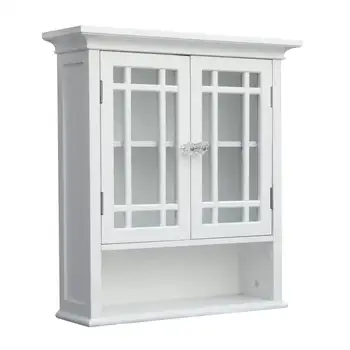 Деревянный настенный шкаф с 2 стеклянными дверцами, белый