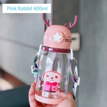 Детская Бутылка для воды YCONTIME Baby 600 мл, милый чайник с мультяшными животными, с плечевым ремнем для девочек, школьная бутылка для путешествий на открытом воздухе