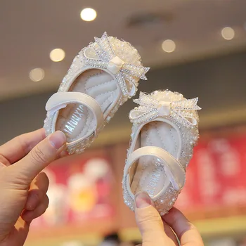 Детская Обувь Для девочек, Обувь Принцессы Для девочек, Новая Демисезонная Обувь с бантом и Жемчугом, Детские Тонкие туфли на мягкой подошве, Обувь для малышей
