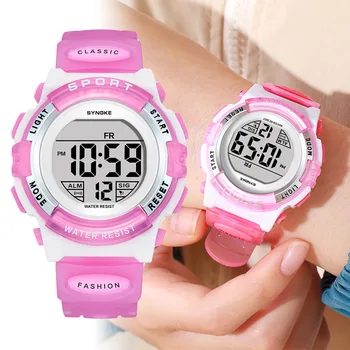 Детские водонепроницаемые часы Розовые детские наручные часы с будильником, светящиеся многофункциональные спортивные электронные часы для мальчиков и девочек