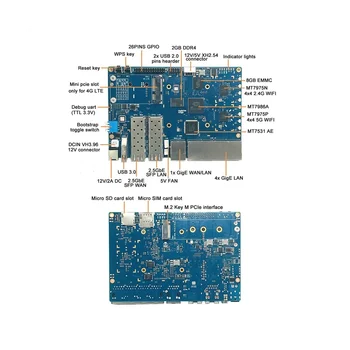 Для Banana PI-R3 MT7986 Плата разработки 2G + 8G EMMC с 256G SSD + 4G Модуль + Чехол + 8XAntennas + Радиатор + Штепсельная вилка ЕС