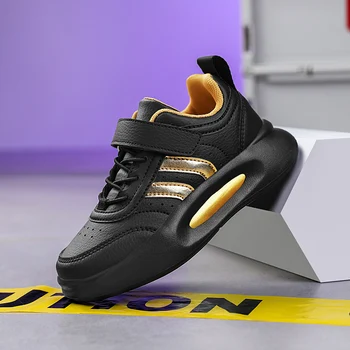 Дышащие детские кроссовки из искусственной кожи на платформе, Новинка 2023 года, повседневные детские кроссовки для бега, Черный, Белый Цвет, Спортивная обувь для девочек и мальчиков