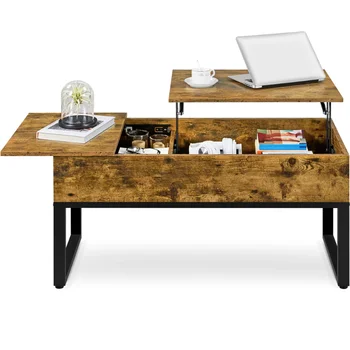 Журнальный столик Alden Design с раздельным верхом, Журнальный столик из дерева, небольшое пространство, Деревенская коричневая мебель для гостиной