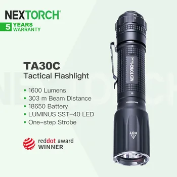 Запатентованный тактический фонарь Nextorch TA30C с одноступенчатым стробоскопом, 1600 Люмен с перезаряжаемой батареей 18650 для самообороны, треккинга
