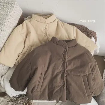 Зимняя детская куртка, Плотное хлопковое теплое зимнее пальто для мальчиков и Девочек 2023, однотонная Детская Верхняя одежда в стиле ретро, Ветрозащитное теплое пальто