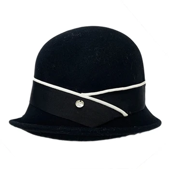 Зимняя женская шляпа, шляпы-чародейки, Фетровая шляпа из шелка и атласа, Фетровая шляпа с откидными полями, однотонная шерстяная свадебная шляпа-купол
