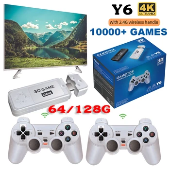 Игровая приставка Y6 Ретро-Игровая консоль 64/128G 10000 + Game HD 2,4G Беспроводной контроллер Emuelec4.3 3D 4K Видеоигры