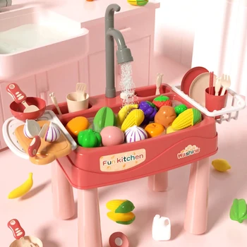 Игровой дом Посудомоечная машина Кухонная Раковина Игрушечный набор Детская Электрическая Посудомоечная машина, Играющая с Проточной водой, Ролевые игры с едой