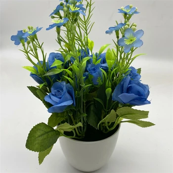 Искусственная Имитация Шелка Голубые Розы Цветы Бонсай DIY Украшение домашнего Садового стола Растение