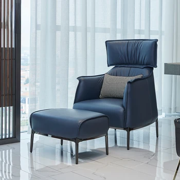 Итальянский Очень простой диван-кресло из синей Кожи, креативная современная легкая Роскошная мебель для отдыха, мебель для гостиной