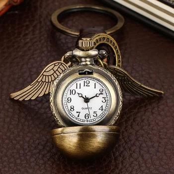 Карманные часы с маленьким шариком из Бронзы Крошечные крылышки Винтажные кварцевые карманные часы Брелок Подвеска Подарок для мужчин Женщин Reloj De Bolsillo