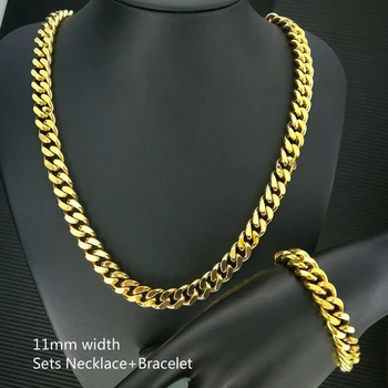 классические мужские комплекты шириной 11 мм Ожерелье + браслет с вакуумным покрытием GF