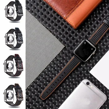 Кожаный Ремешок из Углеродного волокна OTMENG для Apple Watch Band 38 мм Iwatch Series1-4 Apple Watch Band Роскошные Аксессуары Для Часов