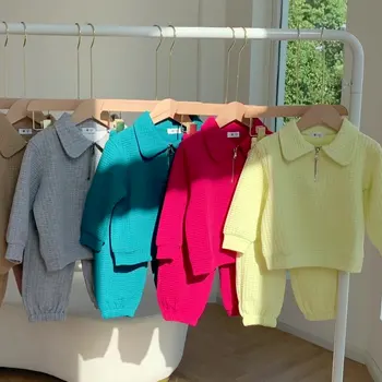 Комплект Одежды для маленьких девочек и мальчиков, осенние пуловеры и брюки, комплекты из 2 предметов, детская одежда