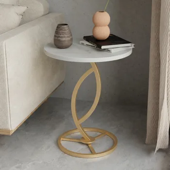 Креативный диван, Каменная плита, Маленький круглый Приставной столик, Приставной столик для гостиной, Журнальный столик на балконе, простой металлический угловой столик