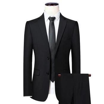 (Куртка + брюки) Хорошее качество, 2 предмета, Мужской Свадебный костюм, Мужской приталенный Деловой Офисный Блейзер, Брюки, Жилет, Мужской костюм, Комплект